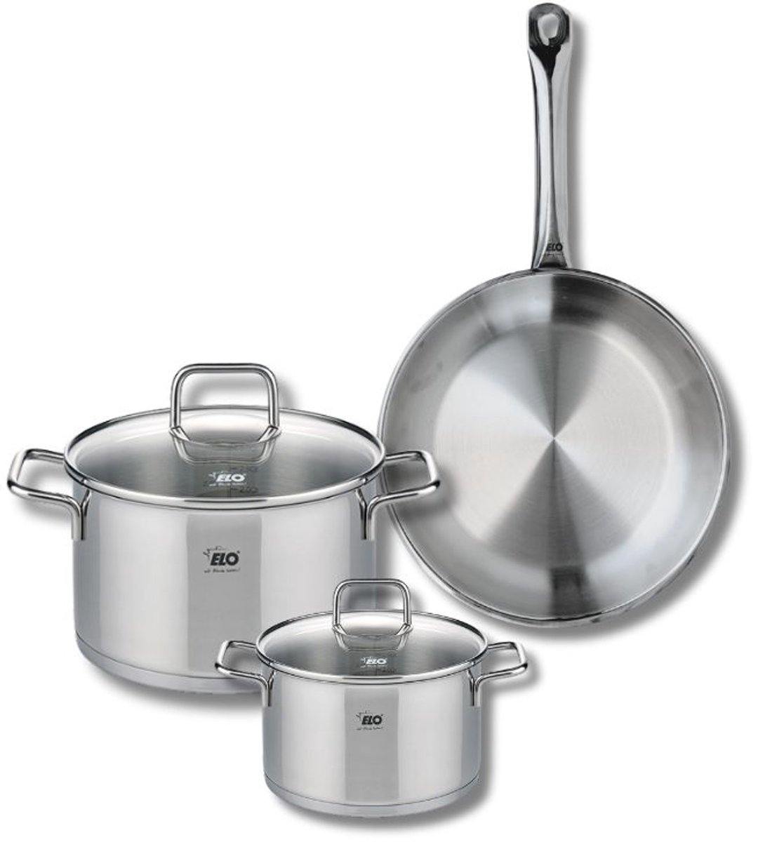 Set van 1 Koekenpan 24 cm en 2 kookpotten 14 en 20 cm Elo Profi Citrin