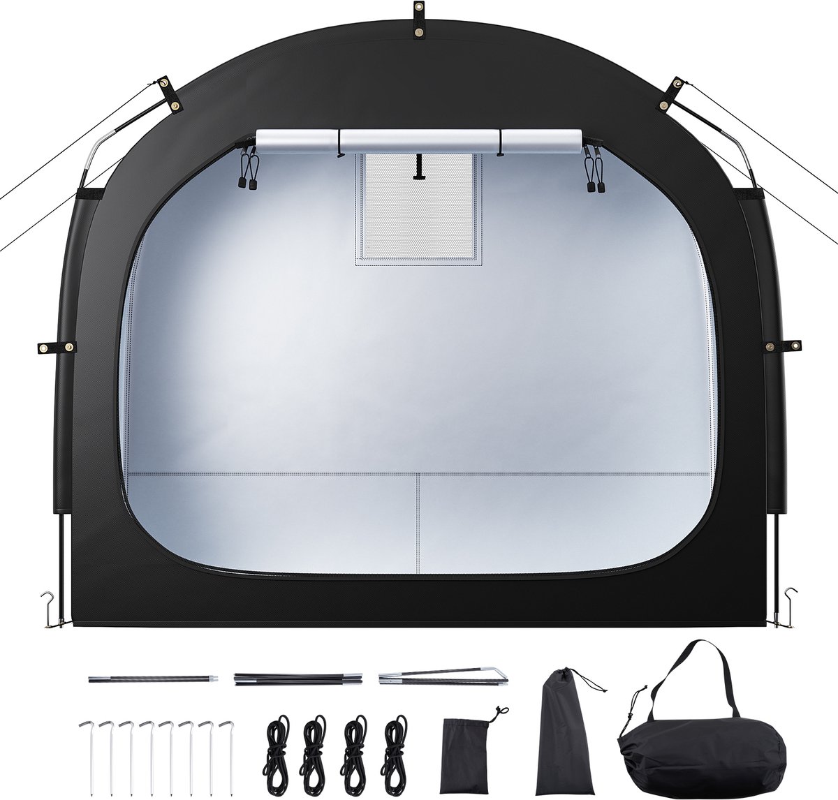 1-2 Outdoor Fietsopbergtent, waterdicht en eenvoudig te installeren, met geventileerde ramen, zeer sterk glasvezelframe, dubbele ritssluitingen