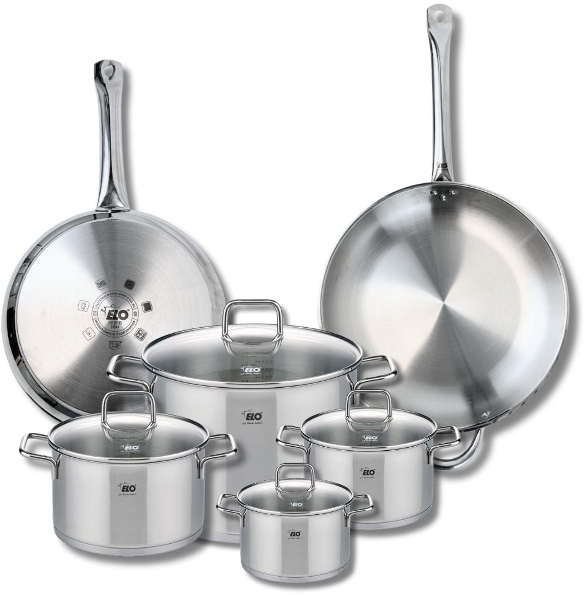 Set van 2 Bakpannen 28 en 32 cm en 4 Kookpotten 14, 16, 20 en 26 cm Elo Profi Citrin