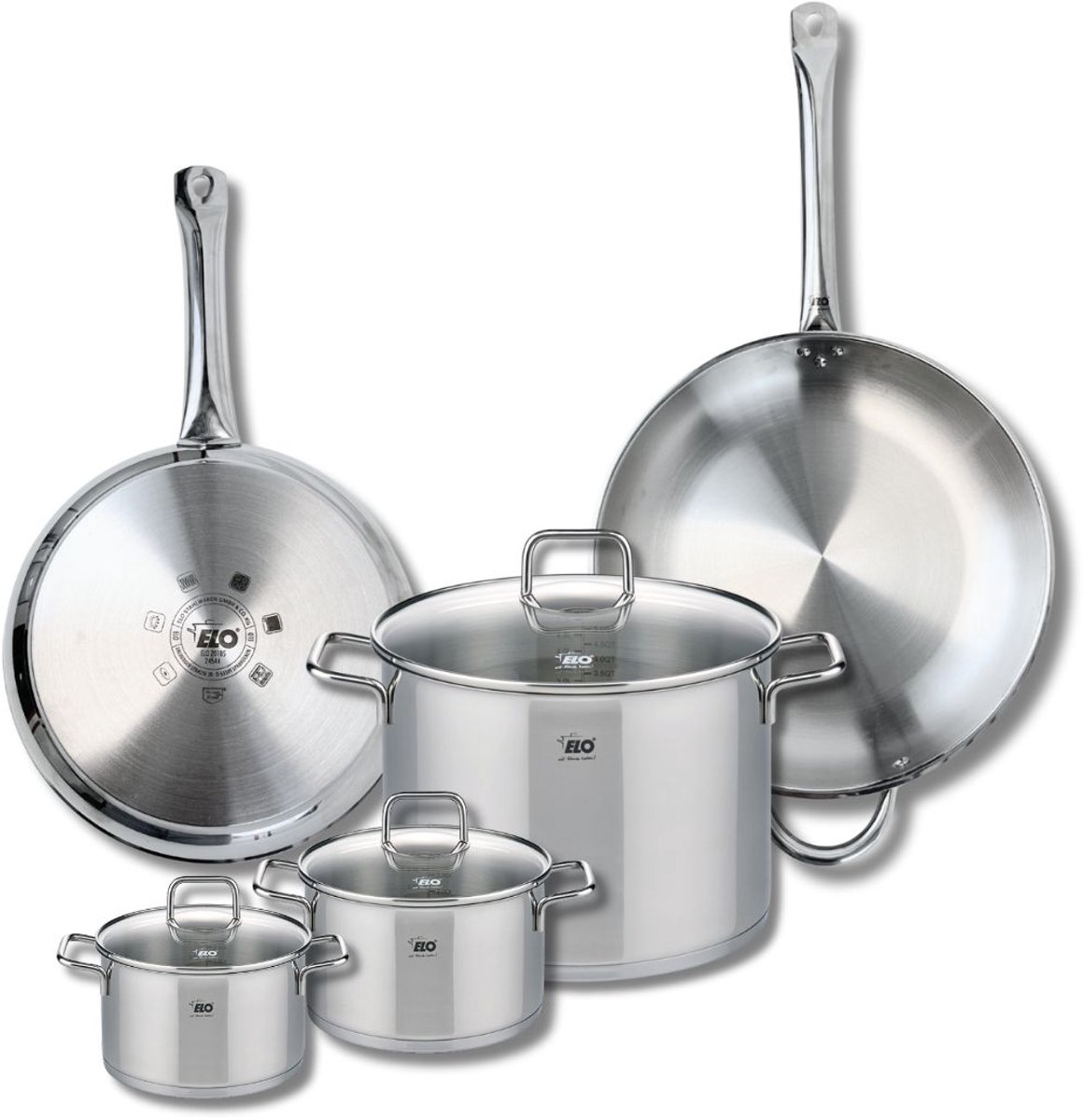 Set van 2 Bakpannen 28 en 32 cm en 3 Kookpotten 14, 16 en 26 cm Elo Profi Citrin
