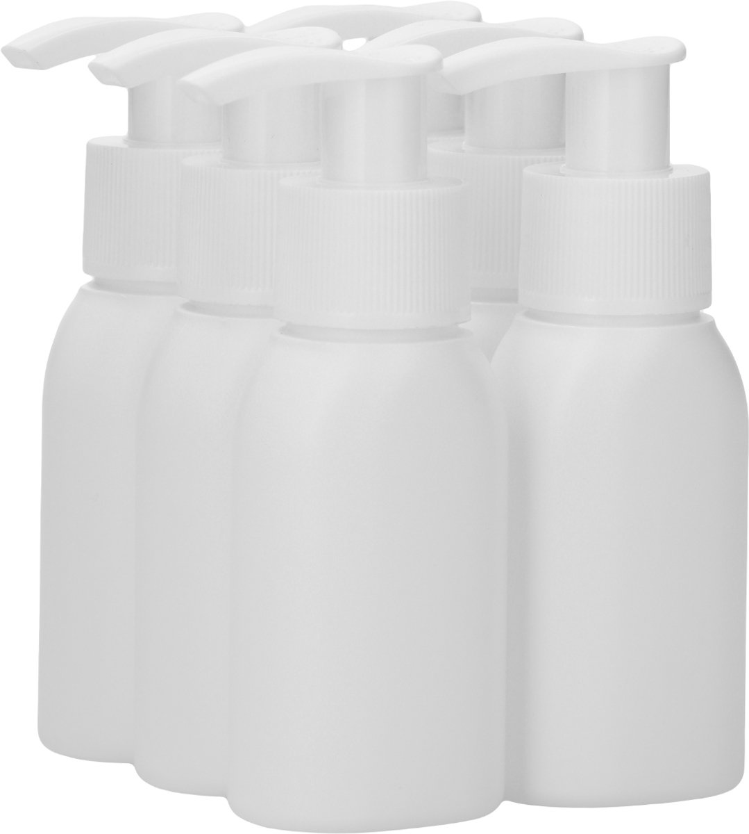6 x 50 ml Platte fles HDPE wit + Zeepfles Dispenserpomp wit - BPA Vrij - Niet Breekbaar - Plastic Flesjes Navulbaar - Met Dop - Lege Flessen - 6 stuks