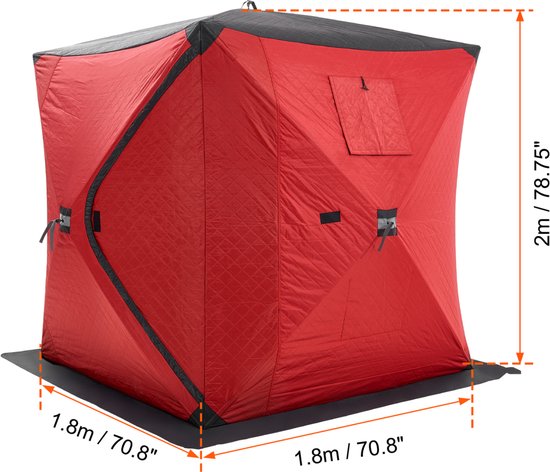 Draagbare Ijsschuilplaats voor 3-4 Personen, 180 x 180 cm, 3,2 m², Geïsoleerd, rood — afbeelding 5