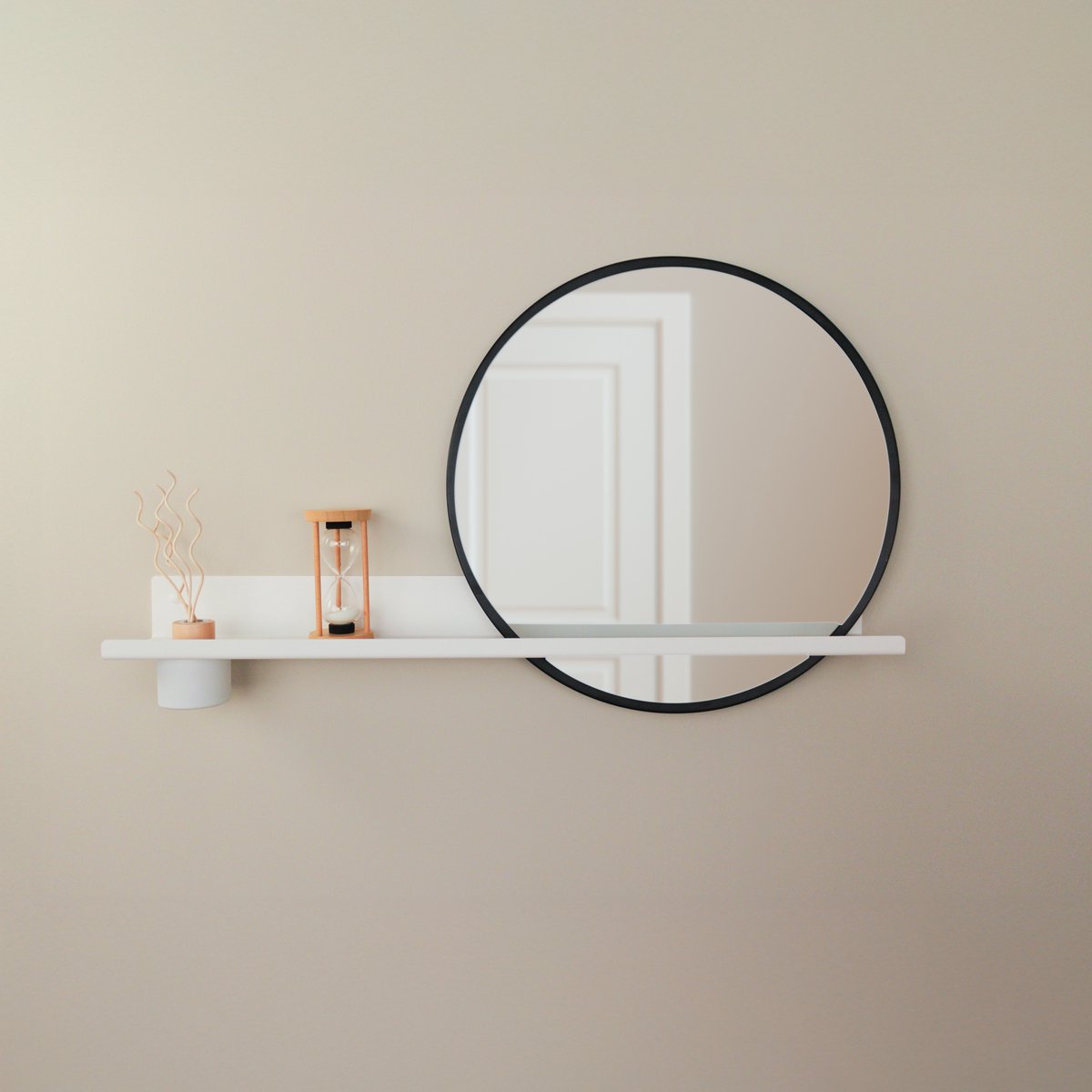 By Bresi - Wandplank Dimaro Wit - met spiegel en diffuser - Industrieel - Wandspiegel - Hal - Toilet - Badkamer - Woonkamer - Spiegel - Spiegelplank