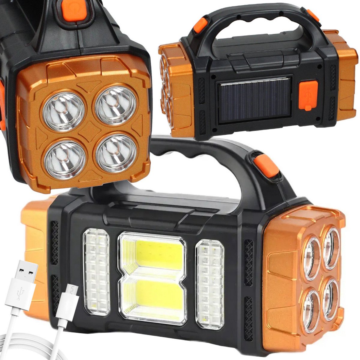 IBBO® - Solar zaklamp - LED zaklamp oplaadbaar - COB zaklamp - Zaklamp met powerbank - Noodverlichting - Kampeer zaklamp - Zonne-energie zaklamp - Oplaadbare zaklamp - Draagbare LED lamp - Multifunctionele zaklamp