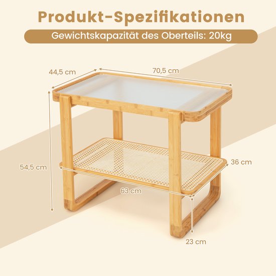 Table d'appoint COSTWAY, verre, 70,5 x 44 x 54,5 cm