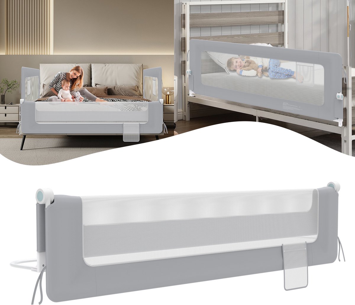 Froadp Bedhekje van 200 cm, uitvalbescherming, inklapbaar, 180 graden draaibaar, bedbeschermingshek voor kleine kinderen, luchtig net, in hoogte verstelbaar, valbeveiliging, bed voor kinderbed,