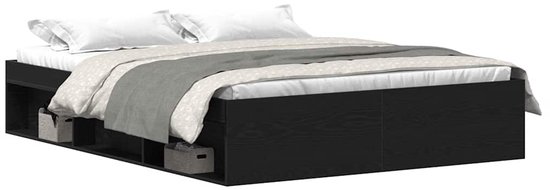 vidaXL - Cadre de lit - sans - matelas - 160x200 - cm - traité - bois - noir - couleur chêne