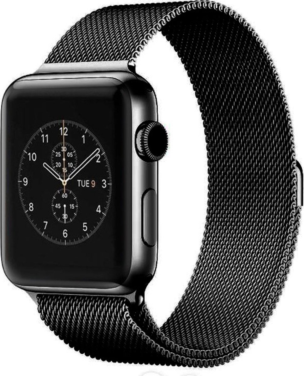 Mobigear Milanese Watch bandje geschikt voor Apple Watch Bandje Magneetsluiting | Mobigear Style Loop - 49/46/45/44 mm - Zwart
