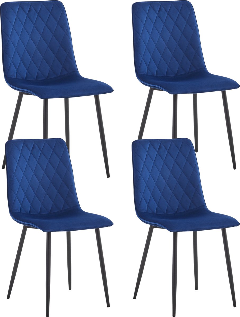 Colenis Elise Eetkamerstoel - Set Van 4 - Blauw - Velvet - Fluweel - Industrieel