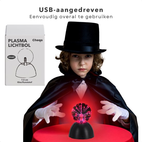 Cheqo® Plasma Ball - Lampe boule plasma - Boule plasma - Lampe disco - Effet plasma - Zwart - EBOOK inclus