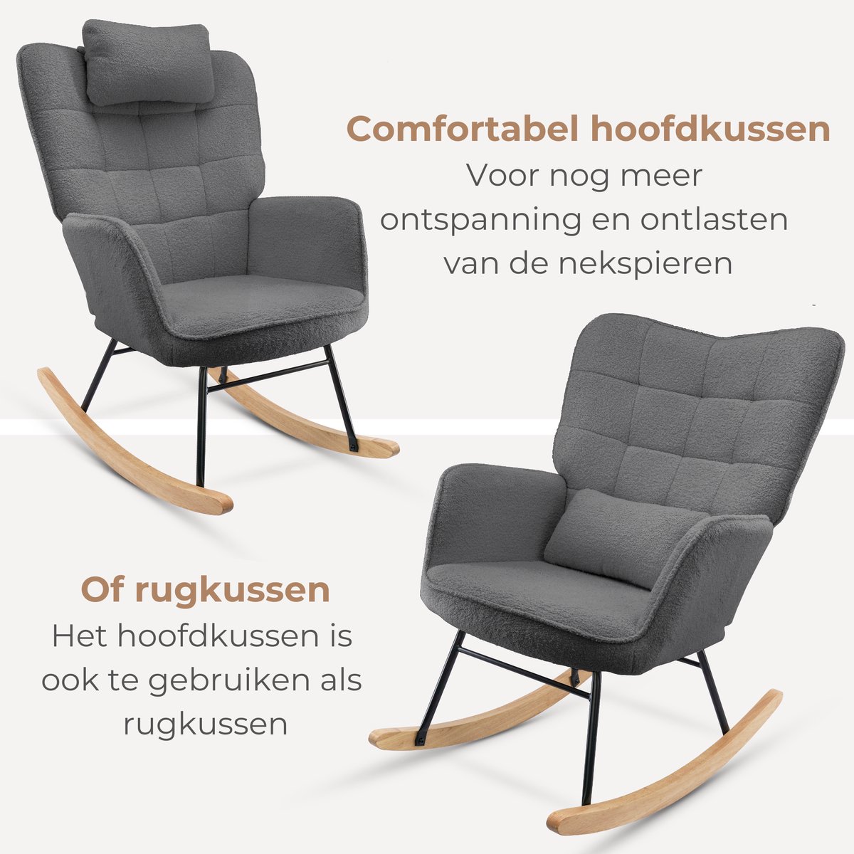 Schommelstoel - Stoelen - Meubels - Fauteuil - Grijs - 92 cm x 71 cm x 101 cm — afbeelding 4