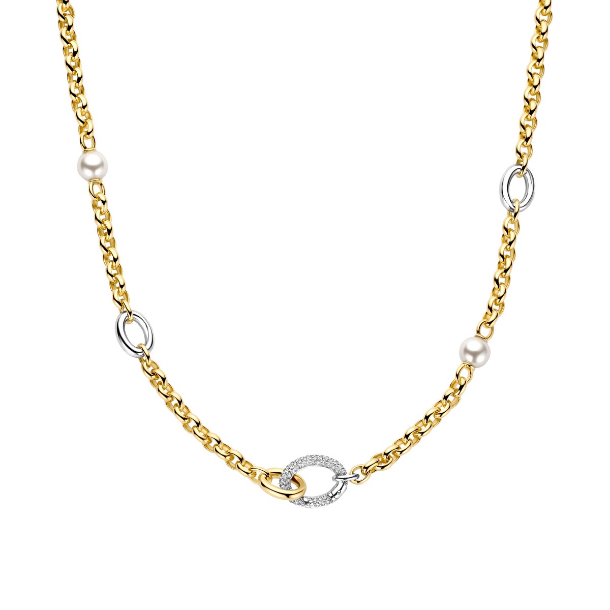 TI SENTO Dames Ketting - 925 zilver - Zirkonia met geel verguld - Maat 48 - 34096ZY