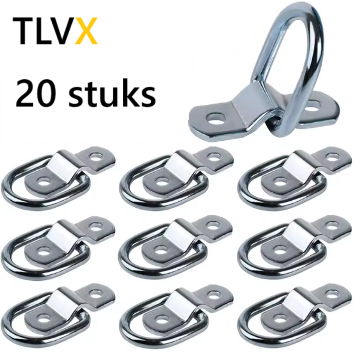 TLVX 20 stuks Zeer Sterke Ankerpunt 4x6cm - D-Ring - Trek Ring - Vastzetankers - Sjorring - Montage Beugel - Pull Haken - Spanner - Muuranker - Grondanker - Waterproof - Auto - Boot - Vrachtwagen - Aanhanger - Bestelwagen - Bouw - Doek - Touw spannen