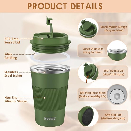 Geïsoleerde Koffiebeker 380 ml - Dubbelwandige Thermosmok voor Warme en Koude Dranken — afbeelding 2