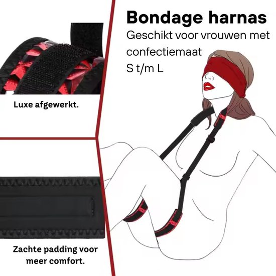 Set de bondage Sultry Prikkels® – Set BDSM de Luxe avec Menottes, oreiller sexuel, bandeau et harnais réglable – Pour attacher, jouer des rôles et plus Suspense – Kit de démarrage BDSM – Jouets sexuels pour couples et débutants