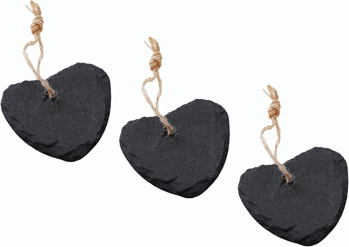 Leisteen hart om op te hangen met jute lint leisteen bord decoratie wanddecoratie (3,6 cm hart)