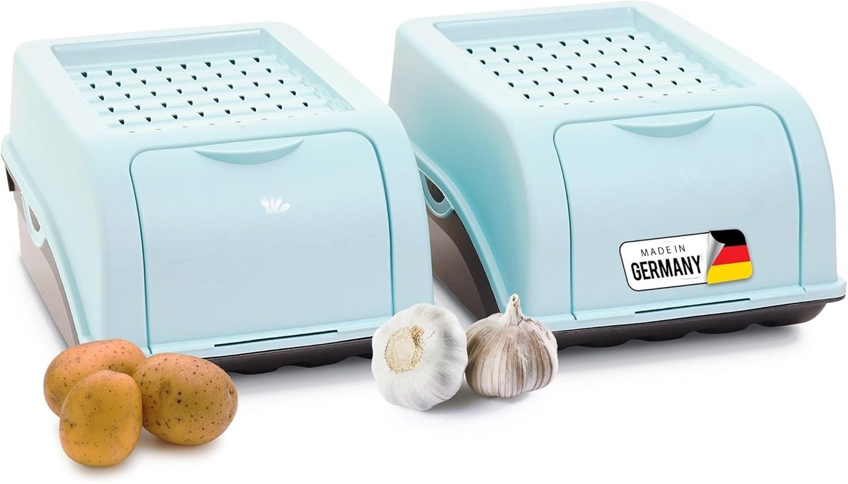Aardappelbewaardoos | 2X klein 3,5L | TURKOOIS | Uiendoos | Stapelbare groentekist, aardappelkist, uienbewaarbak, aardappelmand, fruitkist, aardappelkrat, wortelbewaarbak