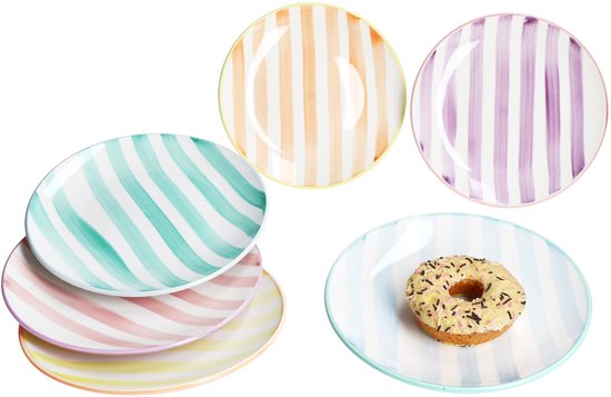 MamboCat Set van 6 BEACH PASTELLO STRIPES taartborden voor 6 personen gemaakt van steengoed - 24326144
