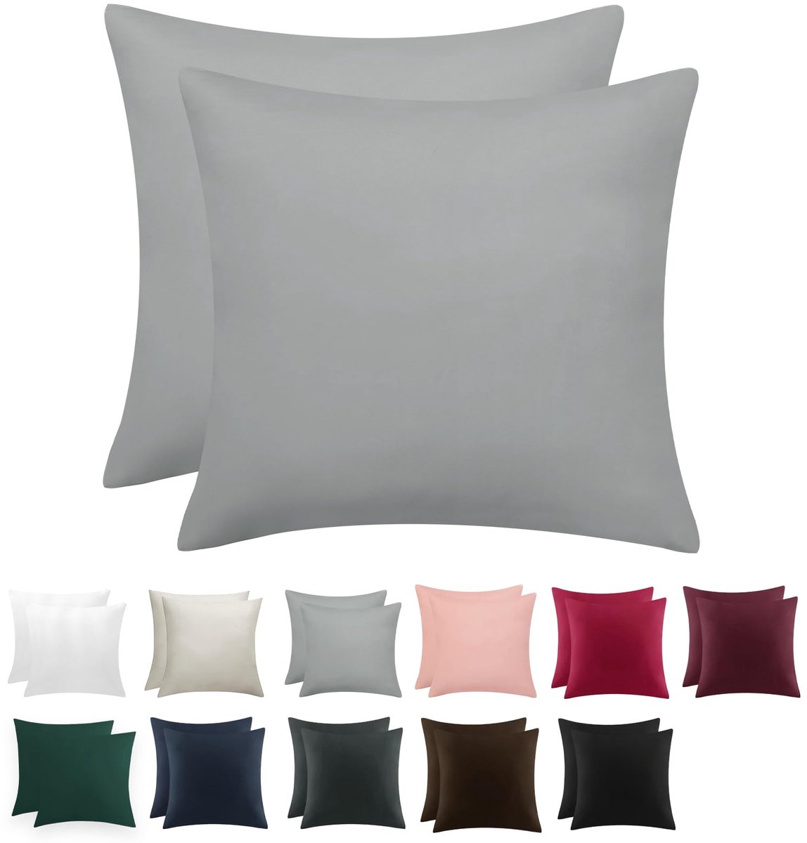 Ibenzoa Set van Luxe Grijze Kussenslopen van Microvezel voor Optimaal Slaapcomfort, 80 x 80 cm, 2 Stuks grijs
