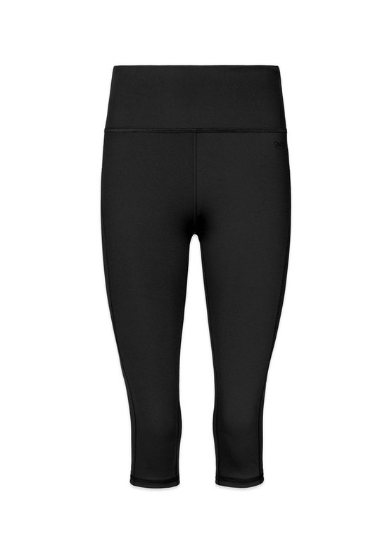 Zwarte capri sportlegging met hoge taille, gefotografeerd op een witte achtergrond.