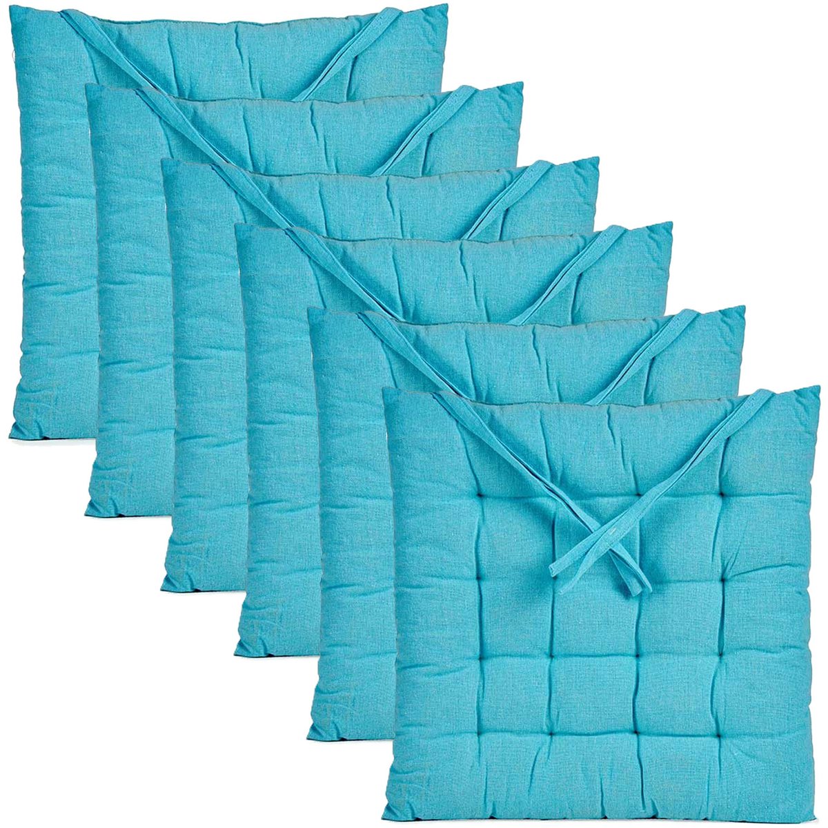 Giftdecor Stoelkussen Decorama - 6x - binnen/buiten - turquoise - 40 x 40 x 5 cm - polyester