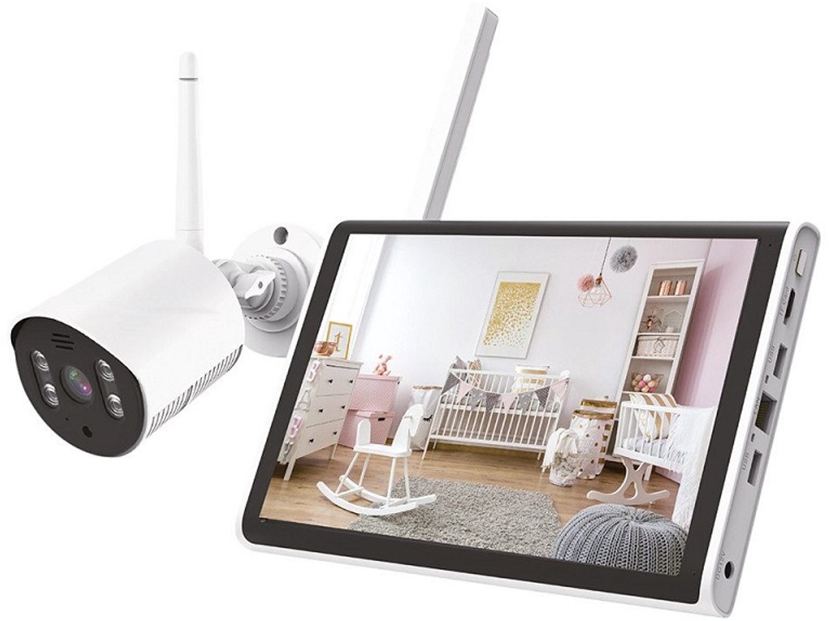 Beveiligingscamera met draadloze 10 inch monitor - Full-HD - Draadloze camera 3MP met bewegingssensor - Incl. monitor en App - HS 260