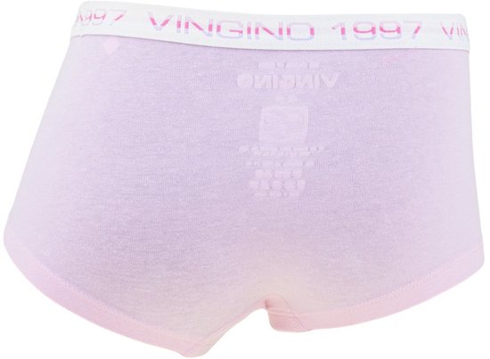Lila Vingino boxer met witte, roze en paarse glitter tailleband met 'Vingino 1997' logo.