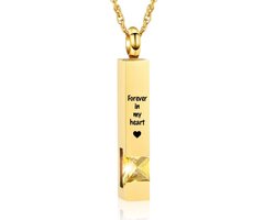 Luxe Ashanger | Met Ketting En Gravering | Forever In My Heart | Assieraad | Goudkleurig Met Gele Steen | As Ketting | Gedenksieraad | Urn | Incl. As vuller
