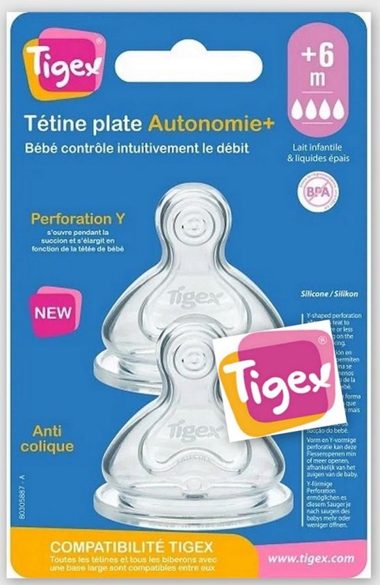 Tigex - Autonomie+ babyfopspeen - anti-kolic brede hals zuiger - + 6 m - 2 stuks - 6+ m van Tigex — afbeelding 5