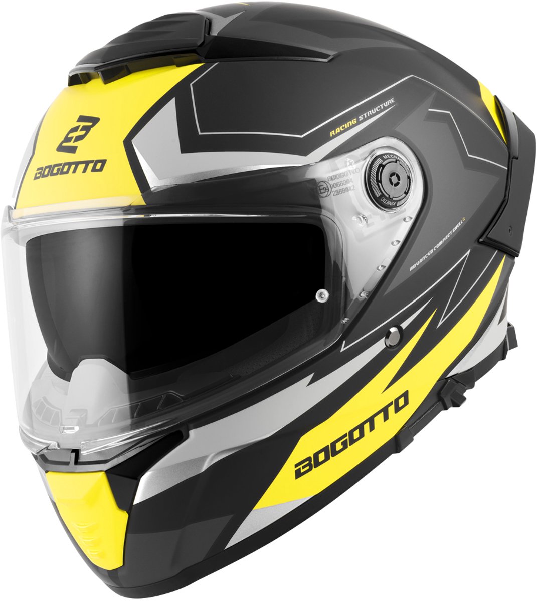Bogotto FF118 Vilial Mat Zwart Geel Integraalhelm - Maat XL - Helm