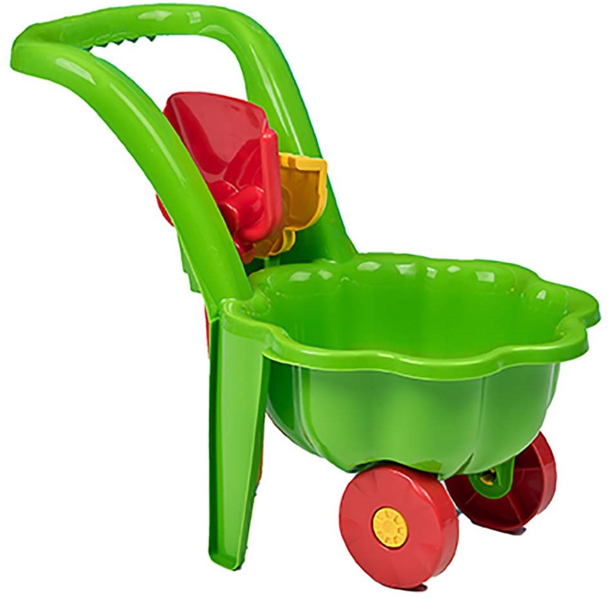 BAYO Daisy kinderkruiwagen groen met schep en hark - Speelgoedkruiwagen