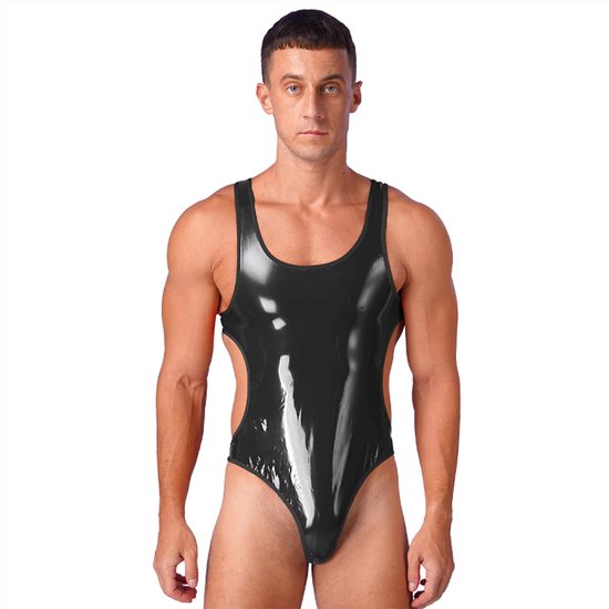Porno jumpsuit heren - Lakleer - Latex look - BDSM - Erotische kleding - Hemd