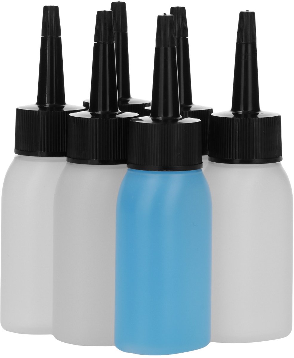 6 x 50 ml Platte fles HDPE naturel + doseer tuitdop knijpbaar zwart - Brievenbusfles - BPA Vrij - Niet Breekbaar - Plastic Flesjes Navulbaar - Met Dop - Lege Flessen - 6 stuks