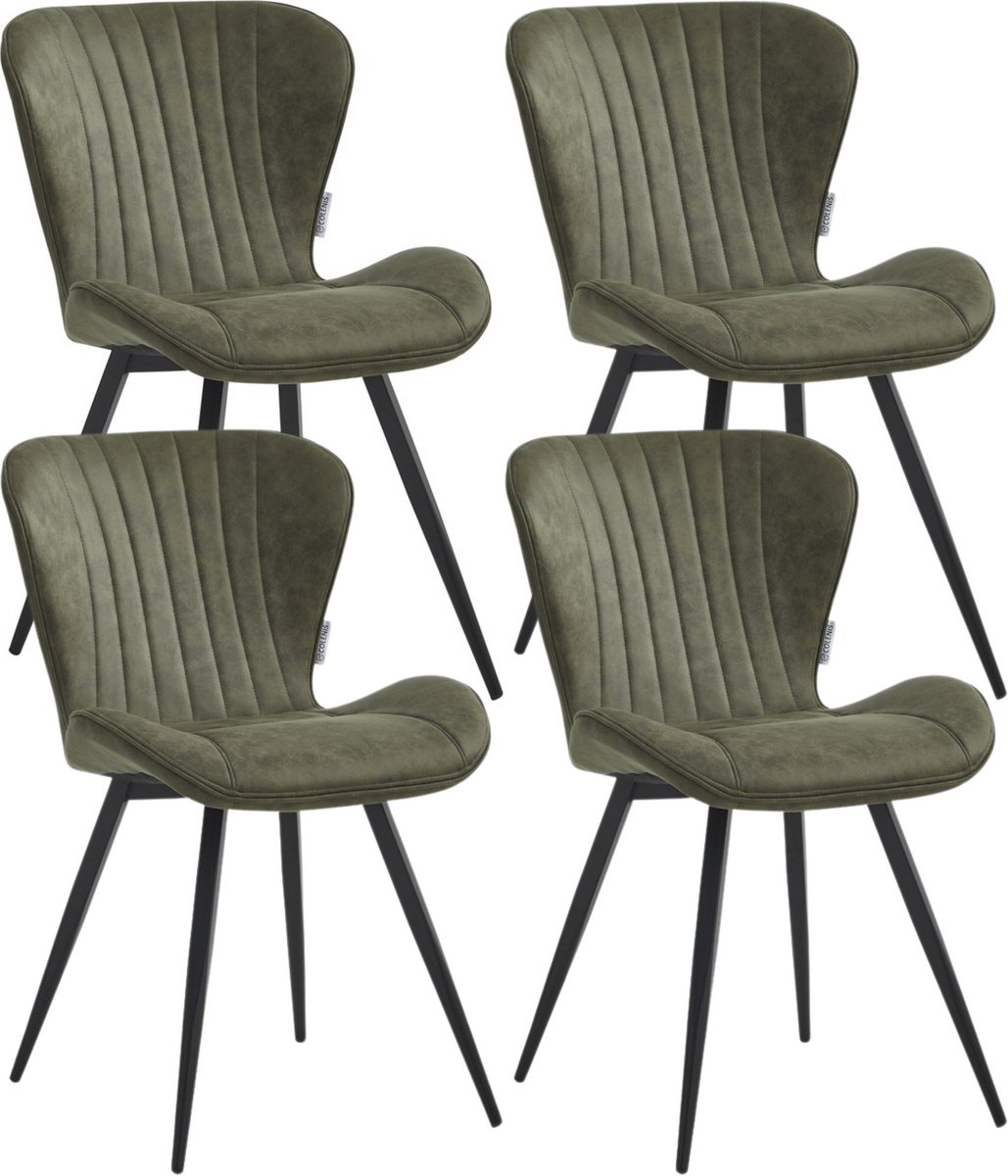 Colenis® - Star Eetkamerstoel - Set van 4 - Groen - Microvezel - Microfiber - Industrieel - Design - Eetkamerstoelen - Stoel