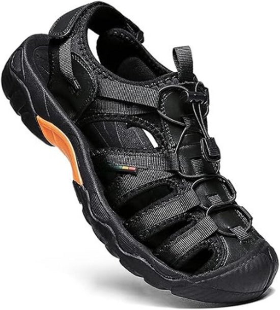 rismart Heren Gesloten Teen Haak & Loop Outdoor Wandelen Lederen Schoenen Sandalen,46 EU bruin