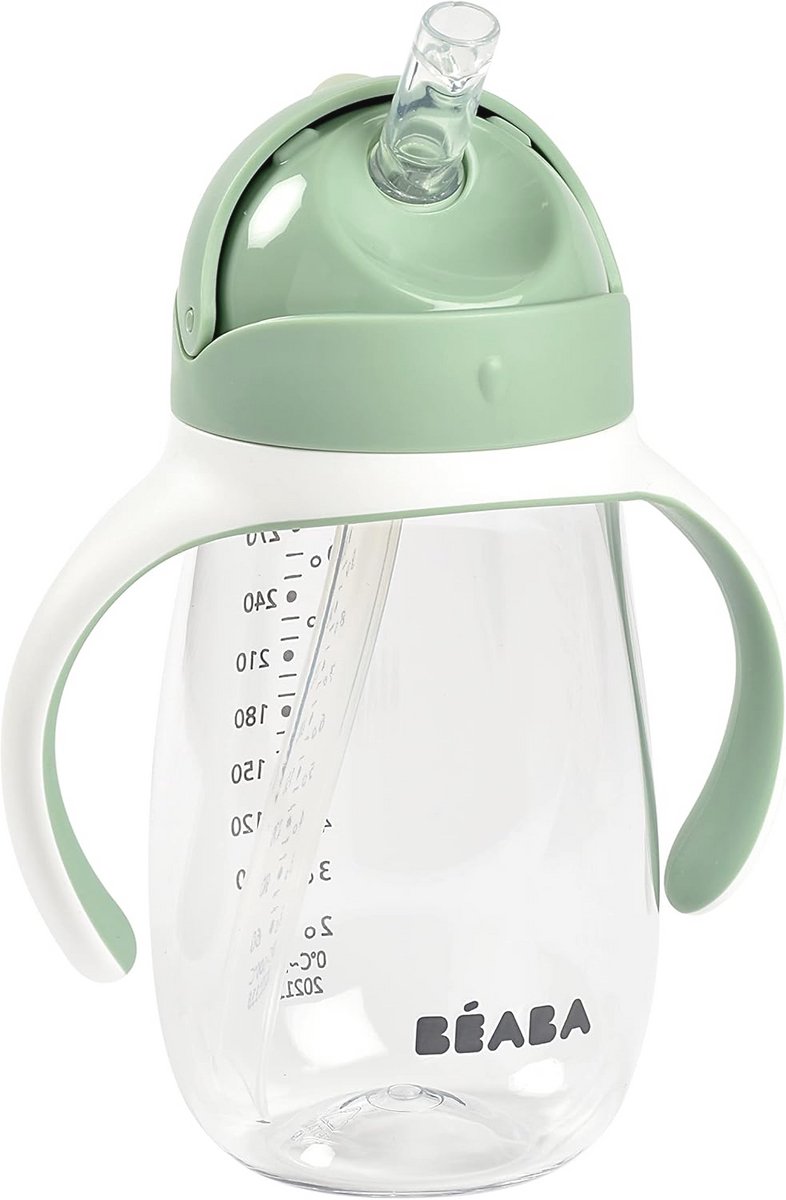 Image of 2-in-1 Drinkfles voor Kinderen - Lekvrije Rietjesbeker, 300 ml, Waterdicht en Gemakkelijk Openen, Saliegroen