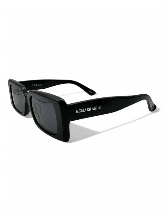 The Brand Remarkable - Zonnebril Unisex - Zonnebril Dames - Zonnebril Heren - Vierkante Zonnebril - Zwart / Zwart - UV400 - Luxe & Trendy Zonnebril - Designer Zonnebril - Mode Zonnebril 2025 - Inclusief Beschermhoes - Hoogwaardig Acetaat - Cat. 3 van The Brand Remarkable — afbeelding 2