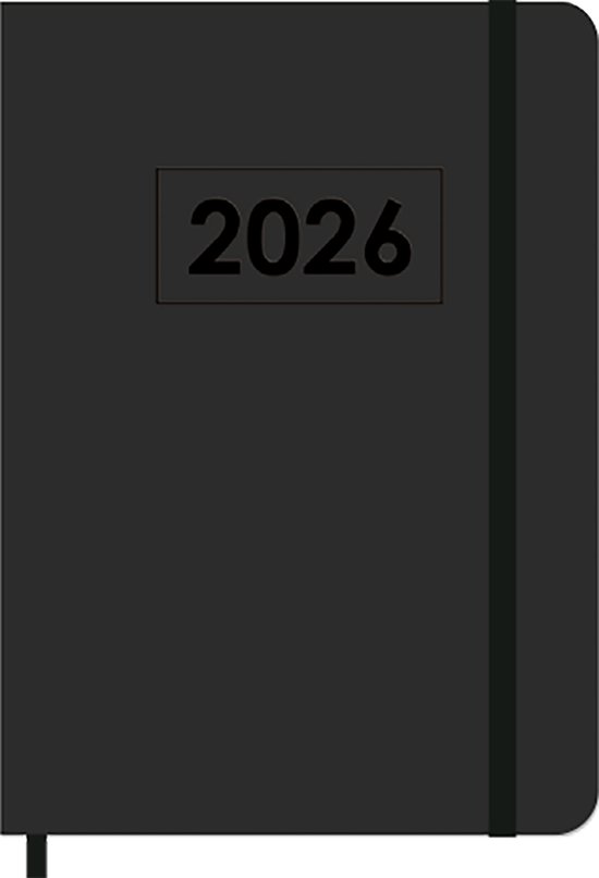 MGPcards - A5 Agenda 2026 - Sluiting Elastiek - Weekoverzicht 1w/2p - Zwart + Zwart elastiek - Ruime vakken - 14,8 x 21 cm