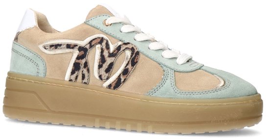 Manfield - Femme - Baskets en daim beige avec détails vert menthe - Taille 40