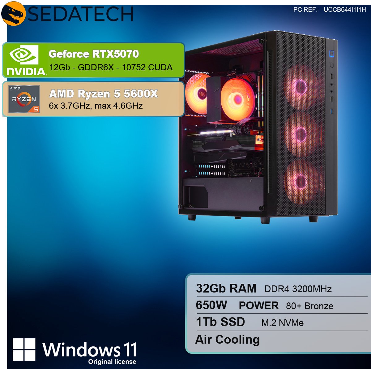 Sedatech Advanced Gaming PC Compact • AMD Ryzen 5 5600X 6x 3.7GHz • Geforce RTX 5070 • 32Gb RAM • 1Tb SSD M.2 • WiFi • Windows 11 • Desktop computer thumbnail 6