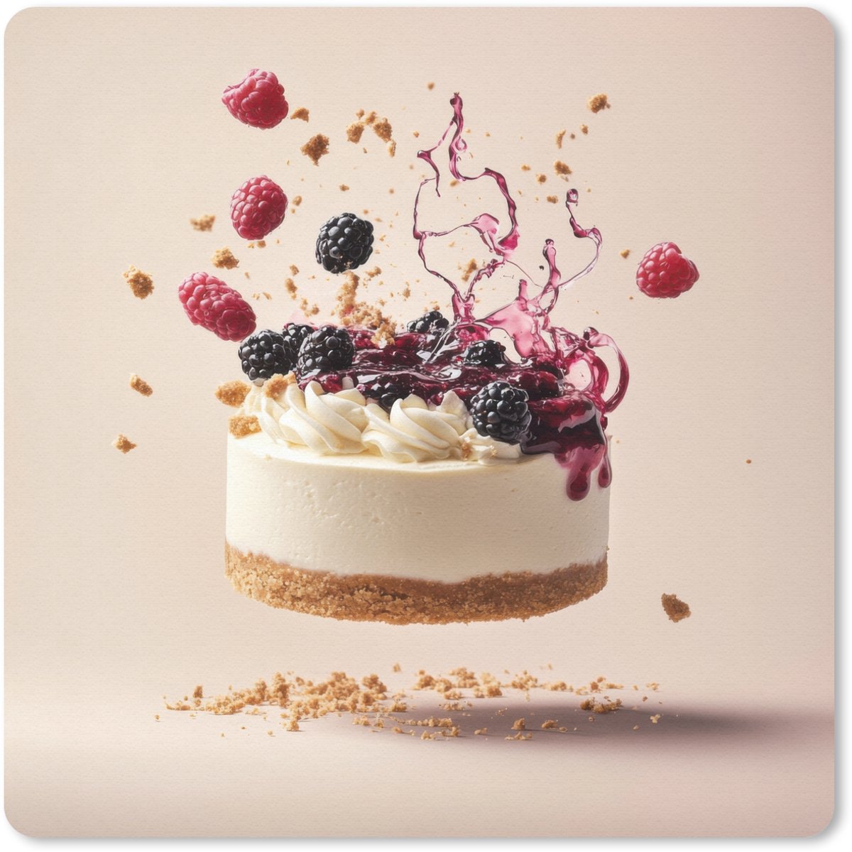 Muismat 20x20 cm - Mousepad Cheesecake - Eten - Roze - Taart - Muismatten