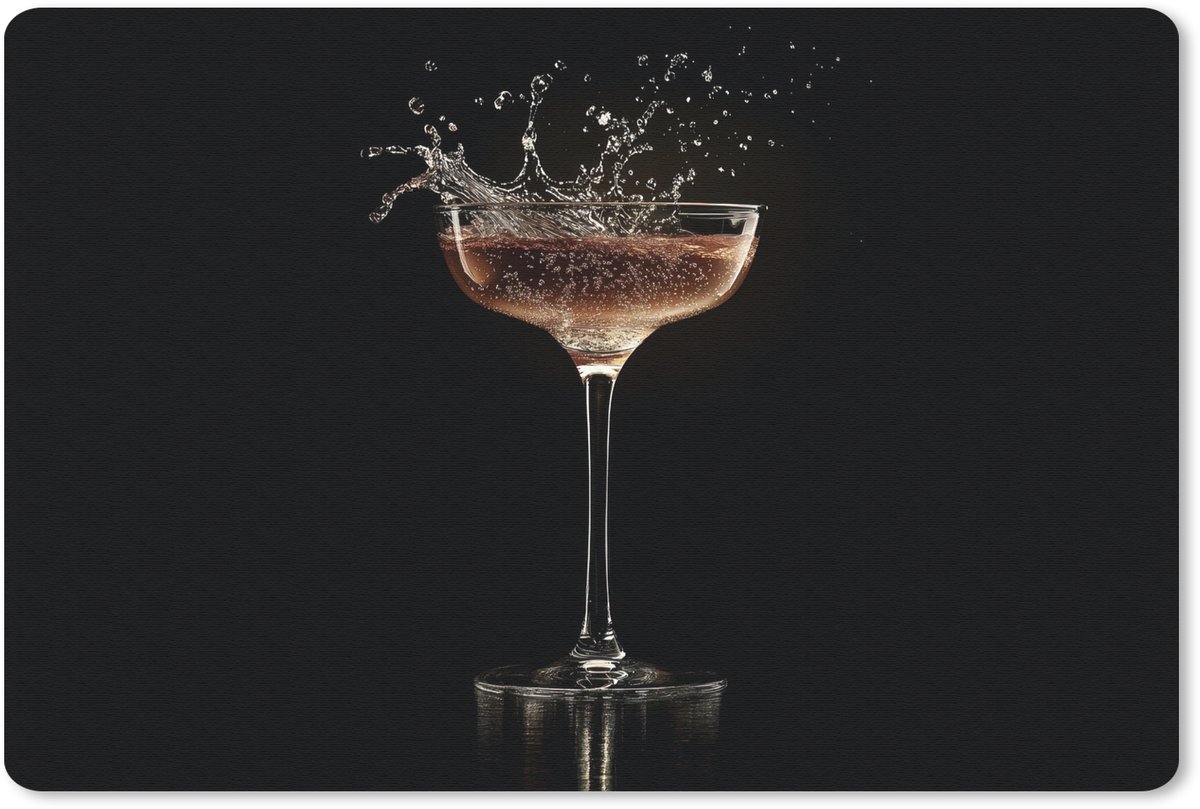 Muismat 27x18 cm - Mousepad Cocktail - Zwart - Spetters - Glas - Muismatten