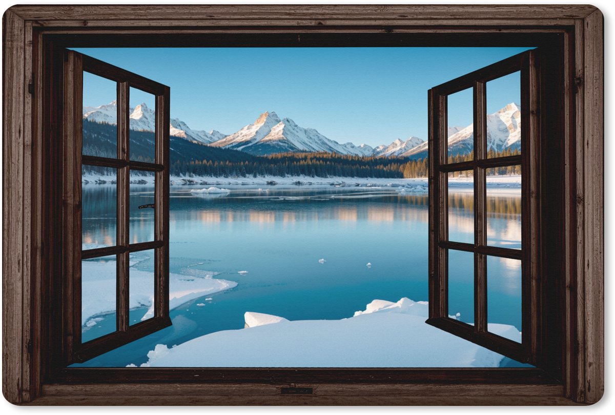 Muismat XXL 90x60 cm - Bureau onderlegger - Bureau mat Doorkijk - Winterlandschap - Meer - Bergen - Uitzicht - Bureaumat - Gaming mousepad xl - Bureaulegger groot - Computer deskmat