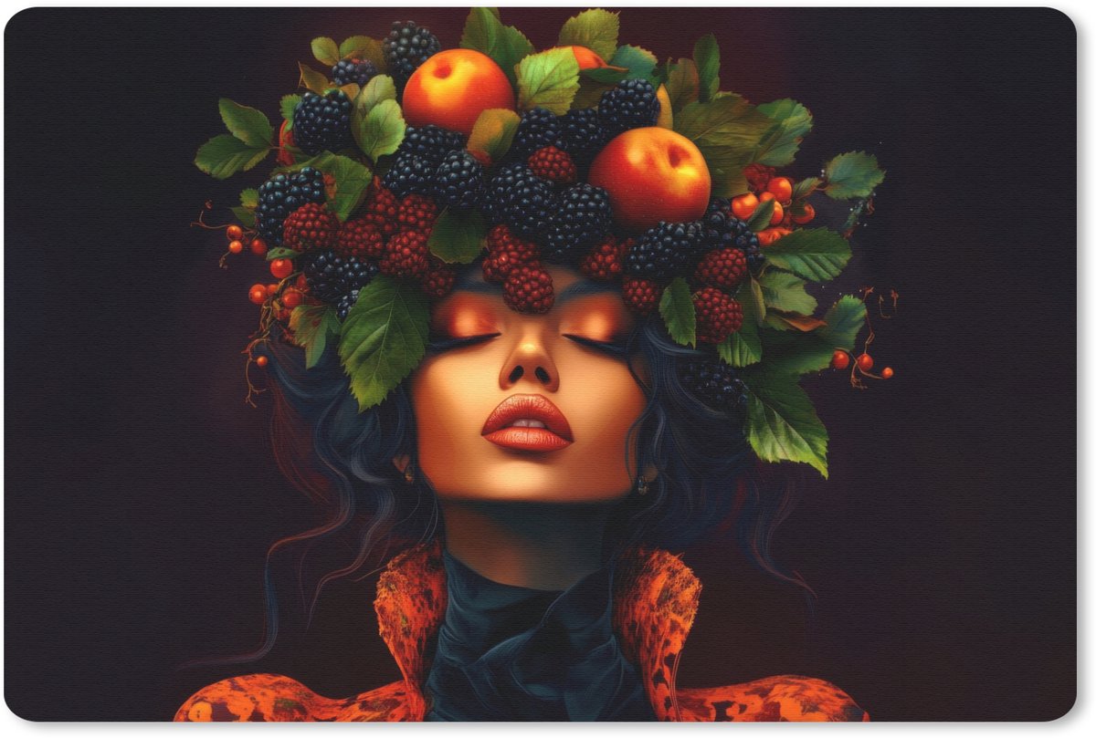 Muismat 27x18 cm - Mousepad Vrouw - Zwart - Bessen - Bramen - Appels - Muismatten