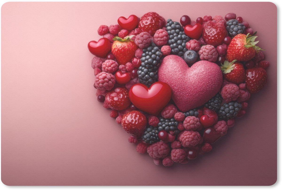 Muismat 27x18 cm - Mousepad Fruit - Hartjes - Aardbeien - Frambozen - Bosbessen - Muismatten