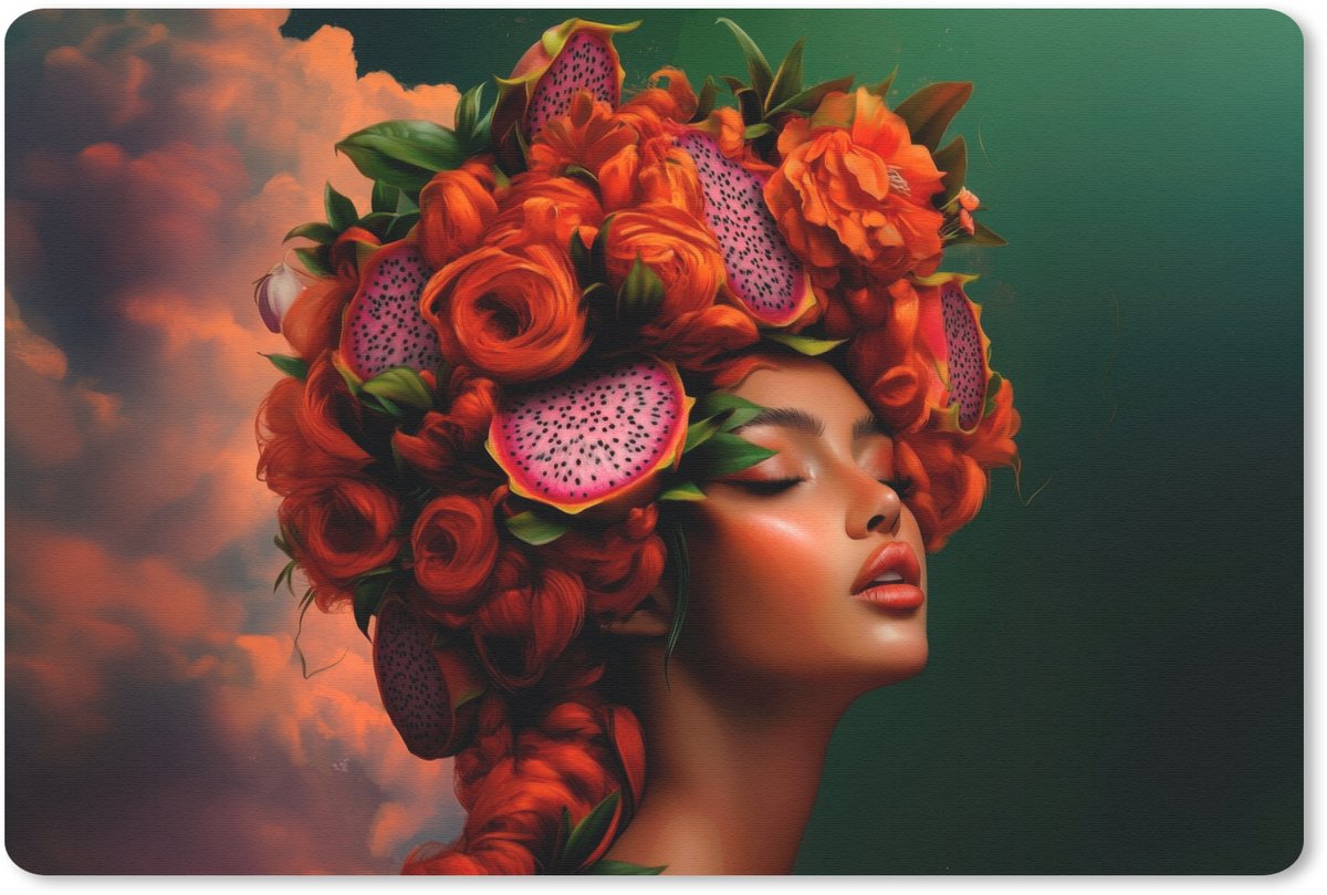 Muismat 27x18 cm - Mousepad Vrouw - Drankenfruit - Rozen - Muismatten