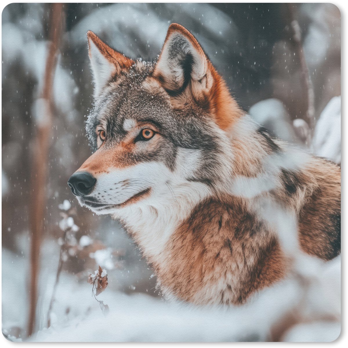 Muismat 30x30 cm - Mousepad Wolf - Sneeuw - Winter - Dieren - Natuur - Sneeuw - Muismatten