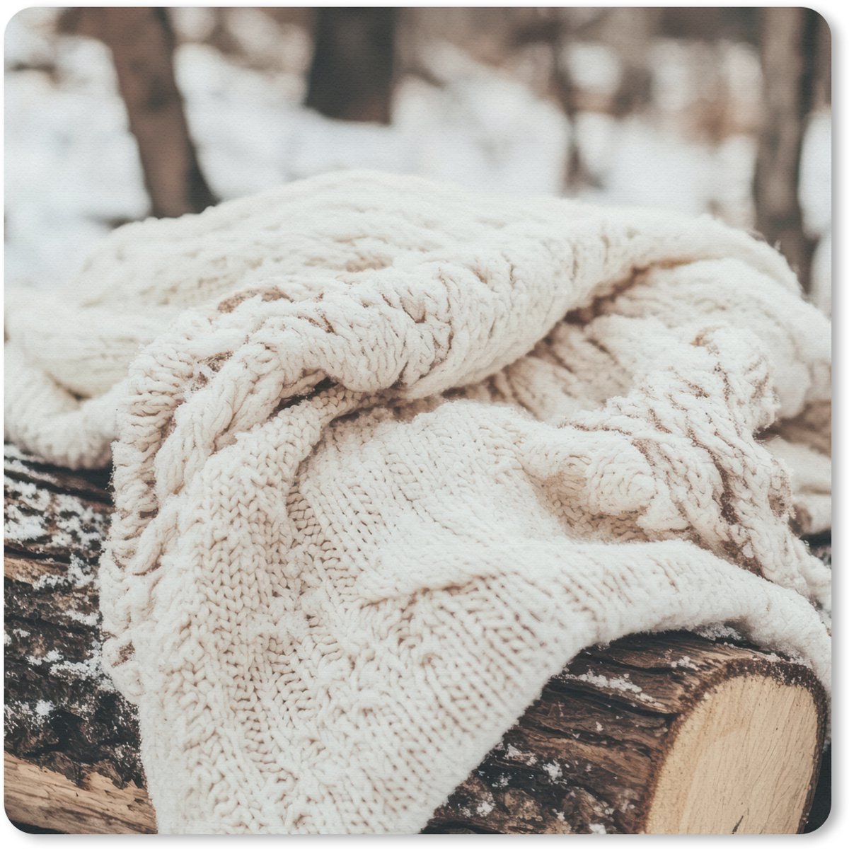 Muismat 20x20 cm - Mousepad Deken - Wit - Boomstronk - Winter - Sneeuw - Muismatten