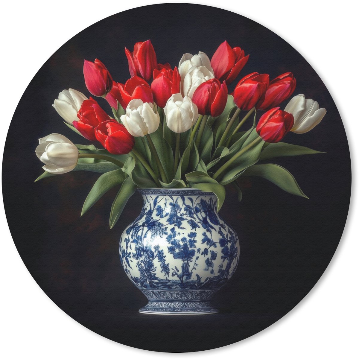 Muismat rond 30x30 cm - Mousepad Rode - Bloemen - Tulpen - Vaas - Ronde muismatten
