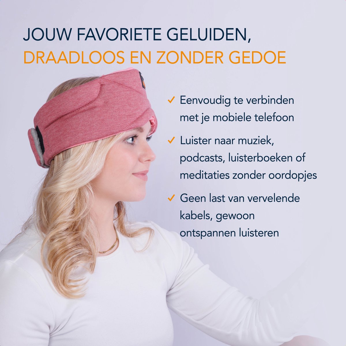 Slowwave Premium Bluetooth Slaapmasker - White Noise Versie (10 ingebouwde relax-geluiden) - Rose Quartz Edition - Met Binaural Beats - 100% verduisterend - Inclusief handige timer-functie - Koel en ademend - Platte 'spons speakers' voor zijslapers — afbeelding 13